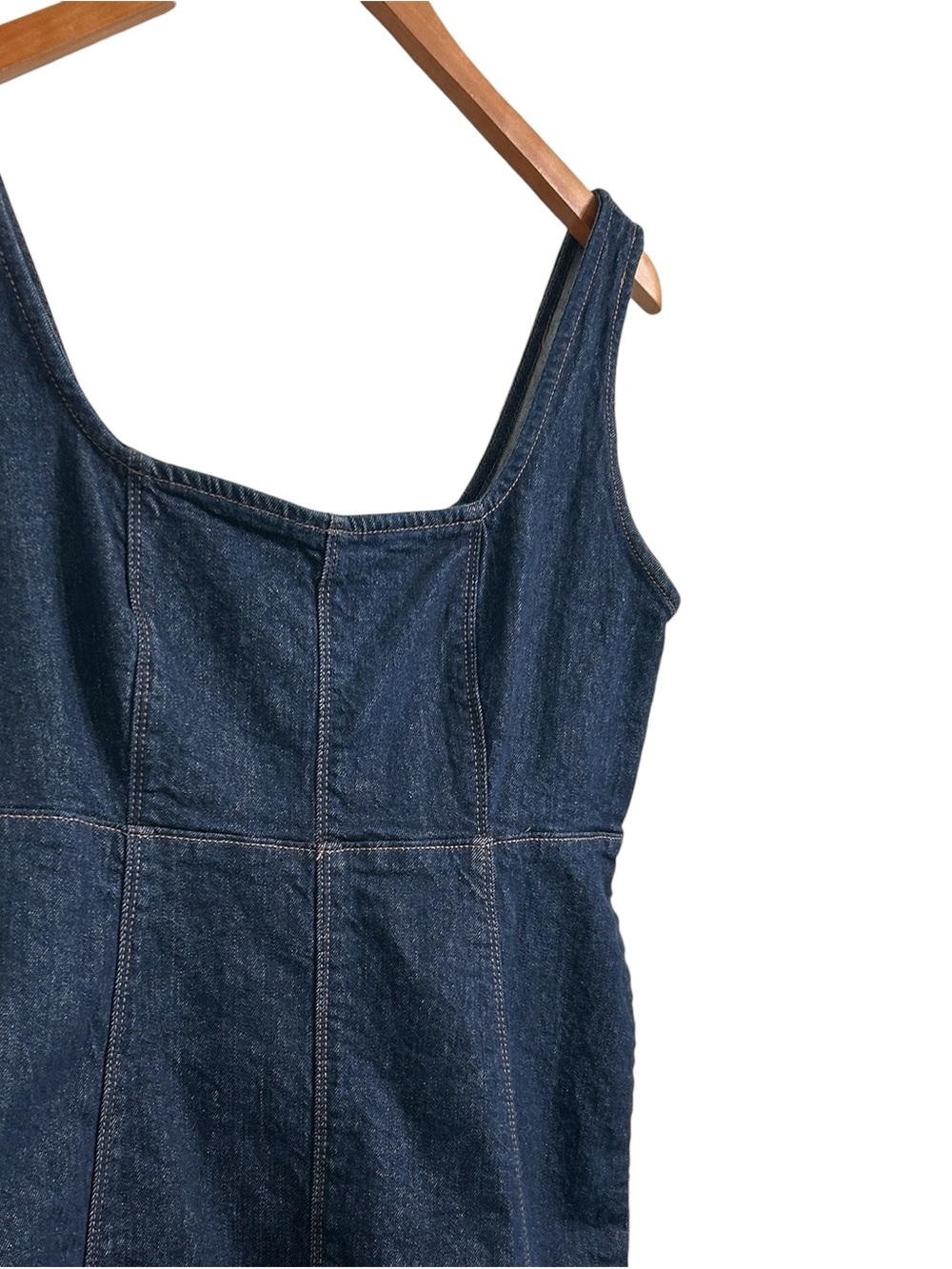 Old Navy Fit & Flare Dark Rinse Square Neck Sleeveless Denim Midi Dress, Medium
